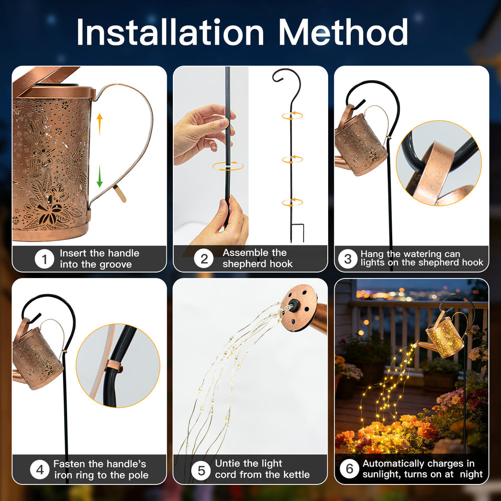 Solar Watering Can Waterfall Lights